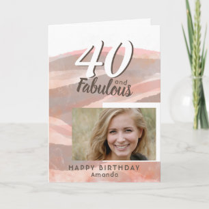 Carte 40 ans et Fabuleux Photo aquarelle rose pêche