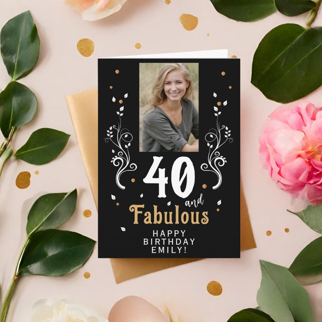 Carte 40 ans et feuillage fabuleux Photo d'anniversaire  (Créateur téléchargé)