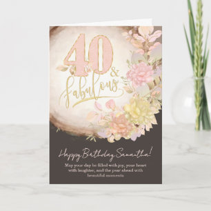 Carte 40 ans & Fabuleux Anniversaire Fleur Personnalisé