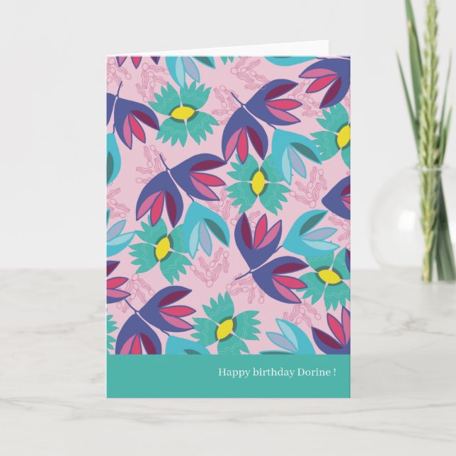 Carte 40 ans florale verte crocus moderne féminine (Devant)