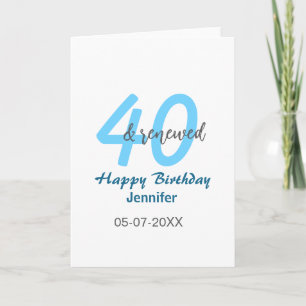 Carte 40 ans & nom de date renouvelé bleu gras chiffre