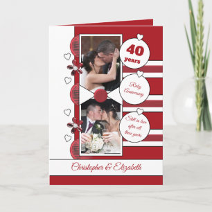 Carte 40 ans Ruby anniversaire photo rouge et blanc