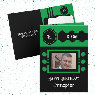 Carte 40 aujourd'hui ajouter photo nom noir vert anniver