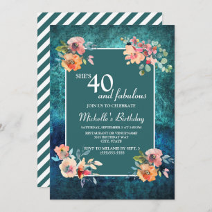 Carte 40 et fabuleuse fête d'anniversaire Turquoise rose