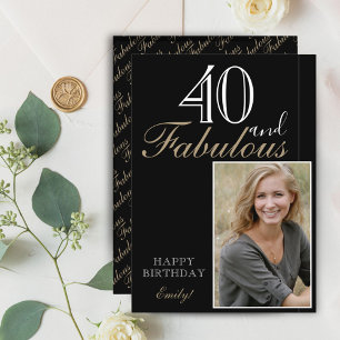 Carte 40 et fabuleux Elegant Black Happy Birthday Photo