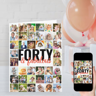 Carte 40 & Fabulous Editable Big Photo Collage Anniversa