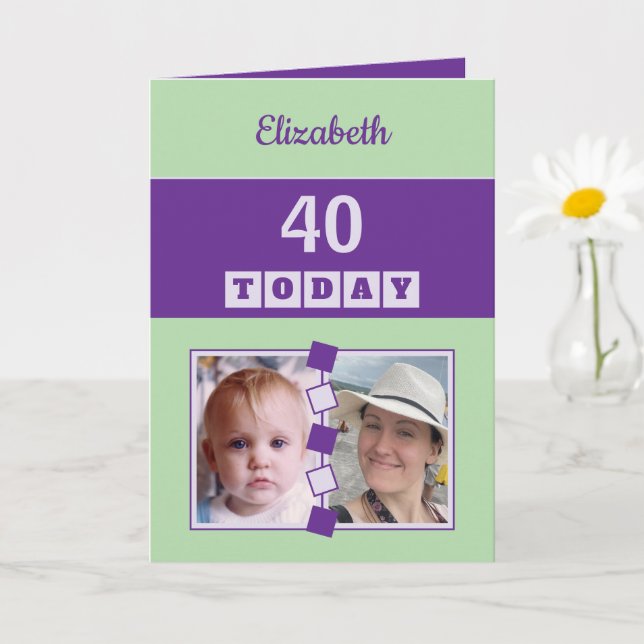 Carte 40 today Any Age 2 photo green purple birthday (Petite plante)