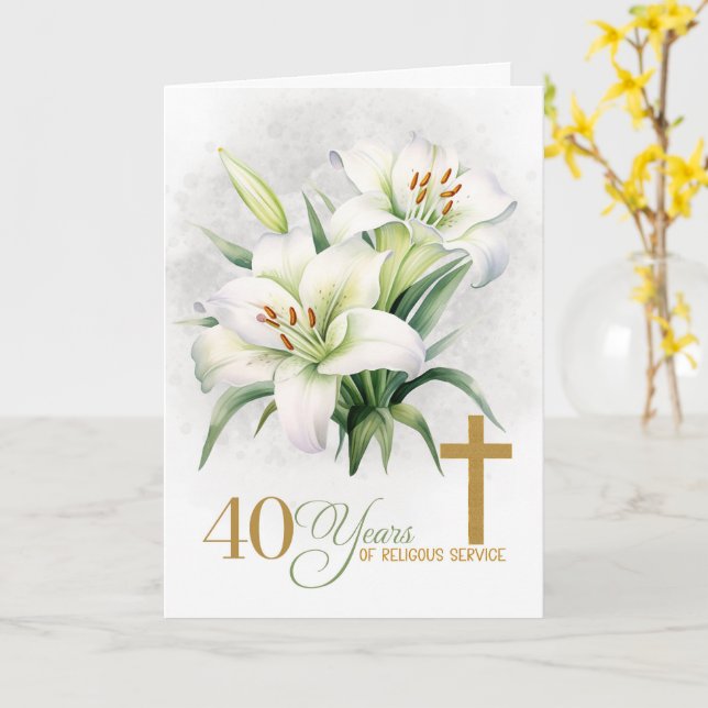 Carte 40 Years of Religious Service Cross and Lilies (Fleur jaune)