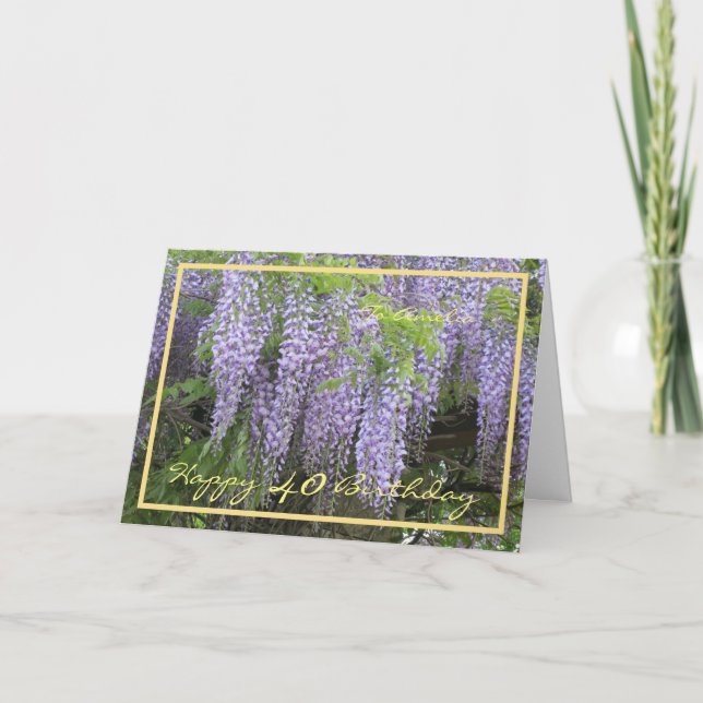 Carte 40e anniversaire Amelia Wisteria Elegant Gold Fram (Devant)
