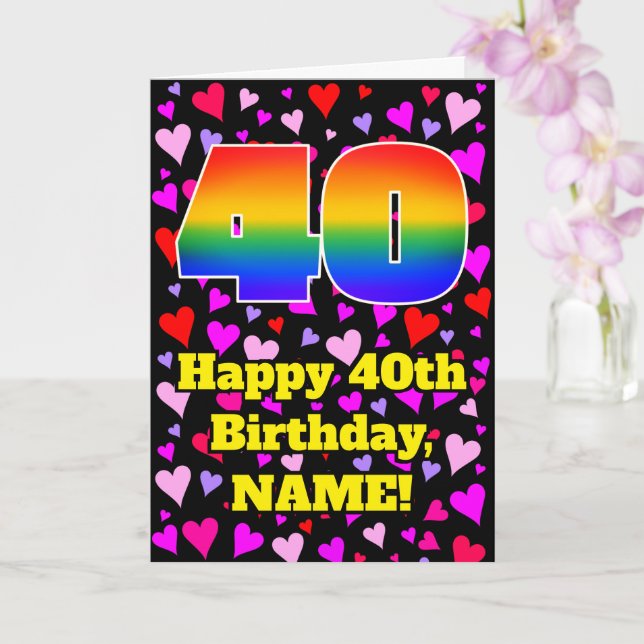 Carte 40e anniversaire : Amour Hearts Motif, Arc en ciel (Orchidée)