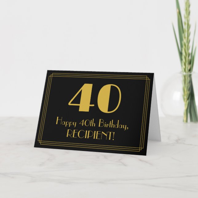 Carte 40e anniversaire : Art Déco Inspiré Look "40" + No (Devant)