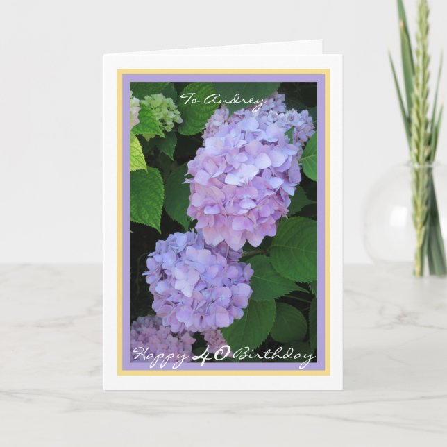 Carte 40e Anniversaire Audrey Hydrangeas Elegant Gold Fr (Devant)