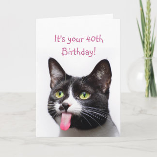 Carte 40e Anniversaire Chat Sticking out Langue Humour d