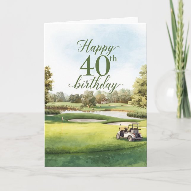 Carte 40e anniversaire de golf avec chariot de golf sur  (Devant)