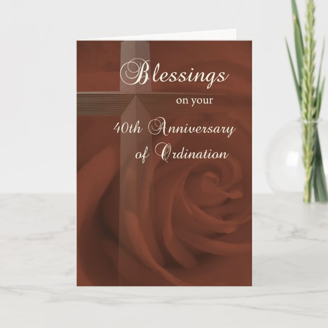 Carte 40e anniversaire de l'ordination, Rose rouge et cr (Devant)