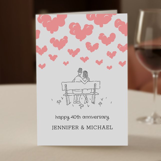 Carte 40e anniversaire de mariage Couple marié coeurs (Créateur téléchargé)
