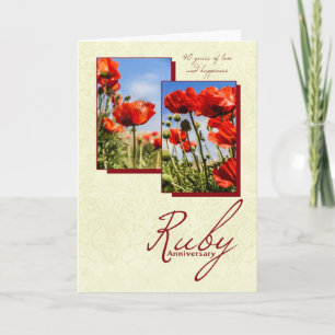 Carte 40e anniversaire de mariage de rubis avec des coqu