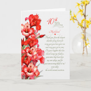 Carte 40e anniversaire de mariage romantique Glaïeul rou