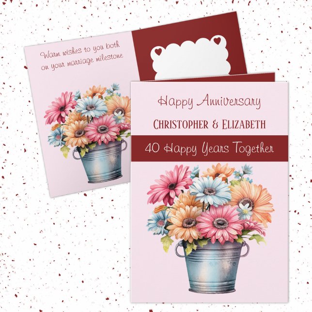 Carte 40e anniversaire de Ruby fleurs bordeaux rose (Créateur téléchargé)