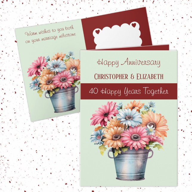 Carte 40e anniversaire de Ruby fleurs bordeaux vert (Créateur téléchargé)