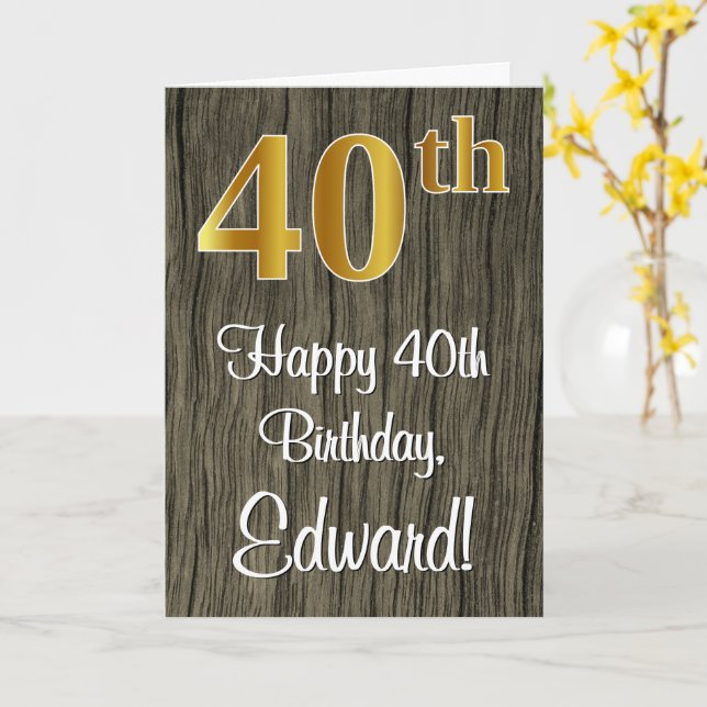Carte 40e anniversaire : Elégant Faux Gold Look #, Faux  (Fleur jaune)