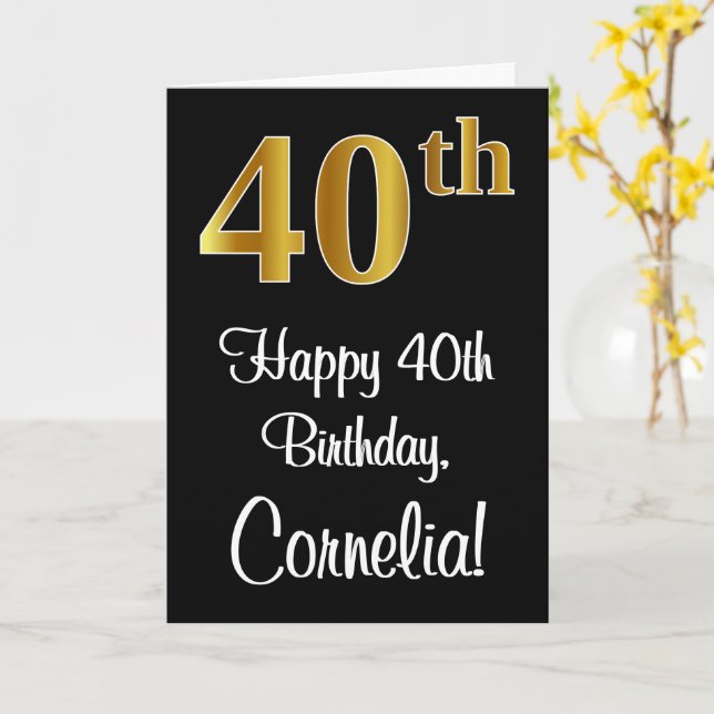 Carte 40e anniversaire ~ Elégant Luxueux Faux Gold Look  (Fleur jaune)