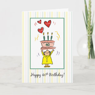 Carte 40e anniversaire gâteau et coeurs pour femme