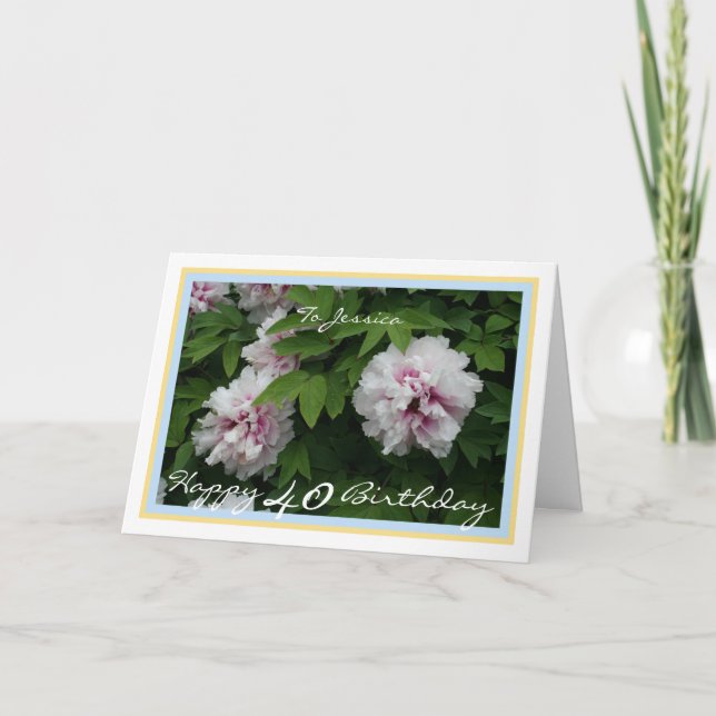 Carte 40e anniversaire Jessica Peonies moderne Golden Fr (Devant)