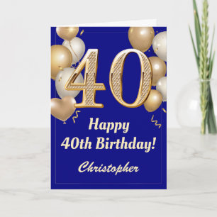 Carte 40e anniversaire Marine Bleu et Ballons d'or Confe