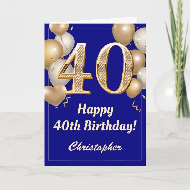 Carte 40e anniversaire Marine Bleu et Ballons d'or Confe (Devant)