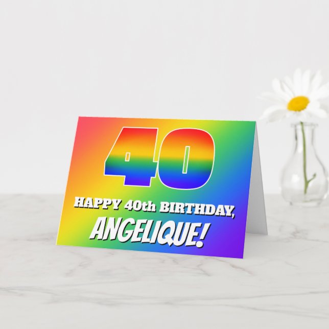 Carte 40e anniversaire : Motif Rainbow multicolore # 40 (Petite plante)