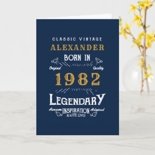 Carte 40e anniversaire Né 1982 Vintage Blue Gold