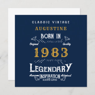 Carte 40e anniversaire Né 1983 Légende Blue Gold Greetin