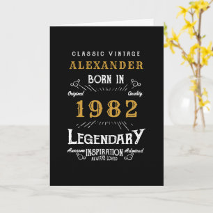 Carte 40e anniversaire Né en 1982 Vintage or noir