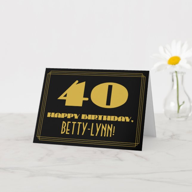 Carte 40e anniversaire : Nom + Art Déco Inspiré Look "40 (Petite plante)