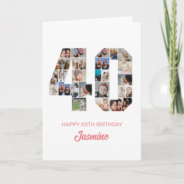 Carte 40e anniversaire Numéro 40 Photo Collage personnal (Devant)
