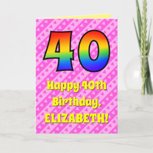 Carte 40e anniversaire : Pink Stripes & Hearts, Arc en c