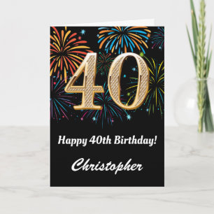 Carte 40e anniversaire Rainbow Fireworks noir et or