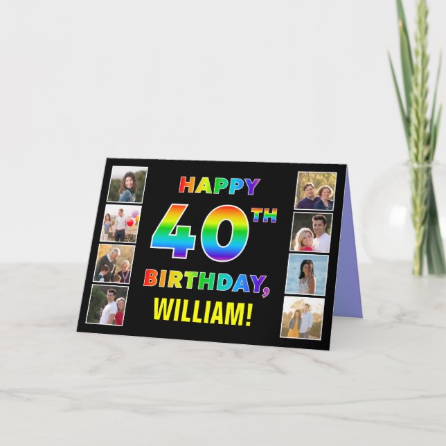 Carte 40e anniversaire : Rainbow Text, Custom Photos & N (Devant)