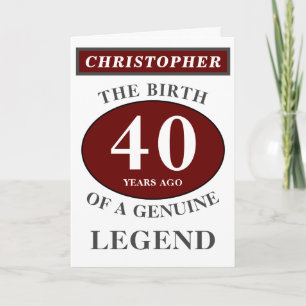 Carte 40e anniversaire Red Genuine Legend Ajouter votre