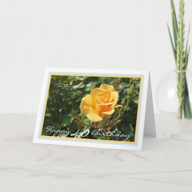 Carte 40e anniversaire Rose Angela Elegant Blue Gold Fra (Devant)