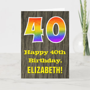 Carte 40e anniversaire : Rustic Faux Wood Look, Arc en c