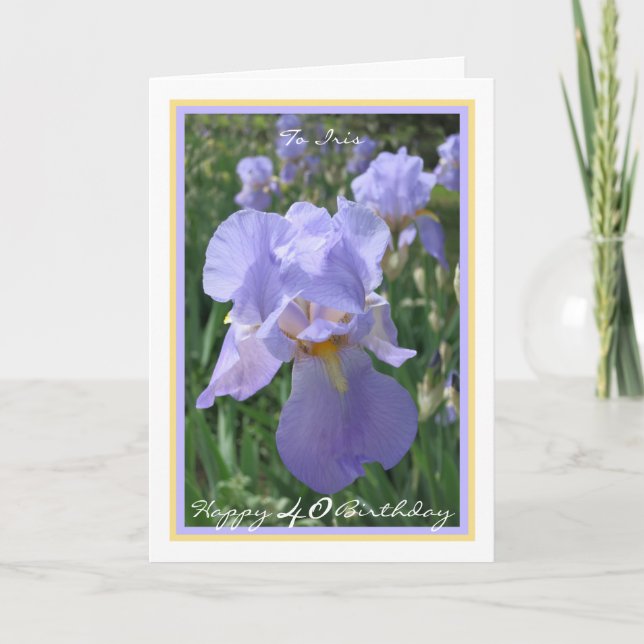 Carte 40e anniversaire violet Iris élégant cadre doré (Devant)