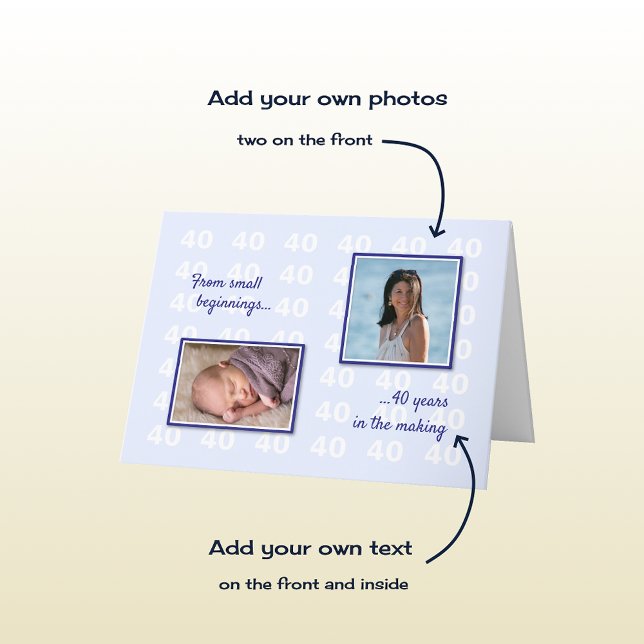 Carte 40e anniversaire vos photos et texte bleu (Créateur téléchargé)