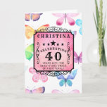 Carte 40e Birthday Pink Watercolor Butterfly Greeting<br><div class="desc">The beauty of butterflies with the softness of water colors and the pink wash makes this a special 40th birthday design. Easy to edit text using the template provided.</div>