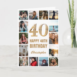 Carte 40e Joyeux Anniversaire Gold et White Photo Collag