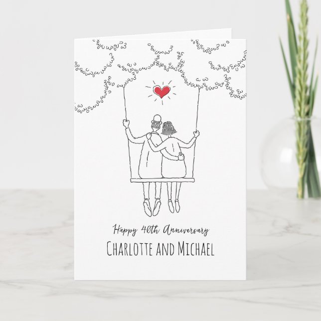 Carte 40e Mariage Ruby Anniversaire Red Heart Swing Card (Devant)