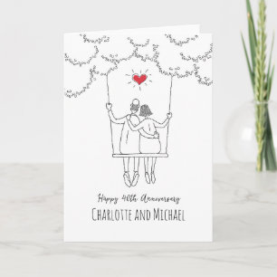 Carte 40e Mariage Ruby Anniversaire Red Heart Swing Card