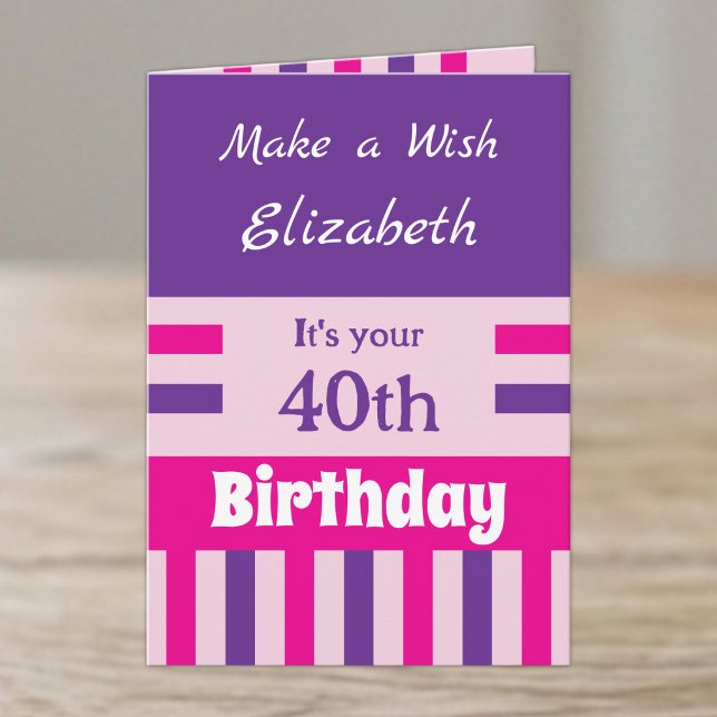 Carte 40e nom rose violet anniversaire (Créateur téléchargé)
