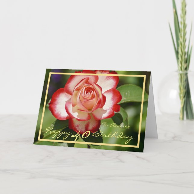 Carte 40ème Anniversaire Andrea White Rose Elegant Gold  (Devant)